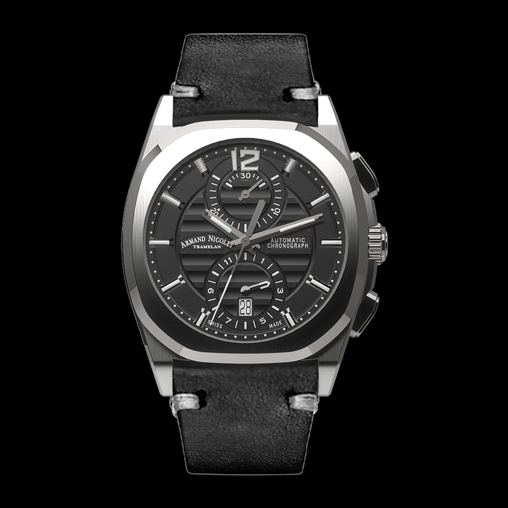 ARMAND NICOLET J09-3 MEN'S AUTOMATIC BLACK STRAP BLACK DIAL WATCH