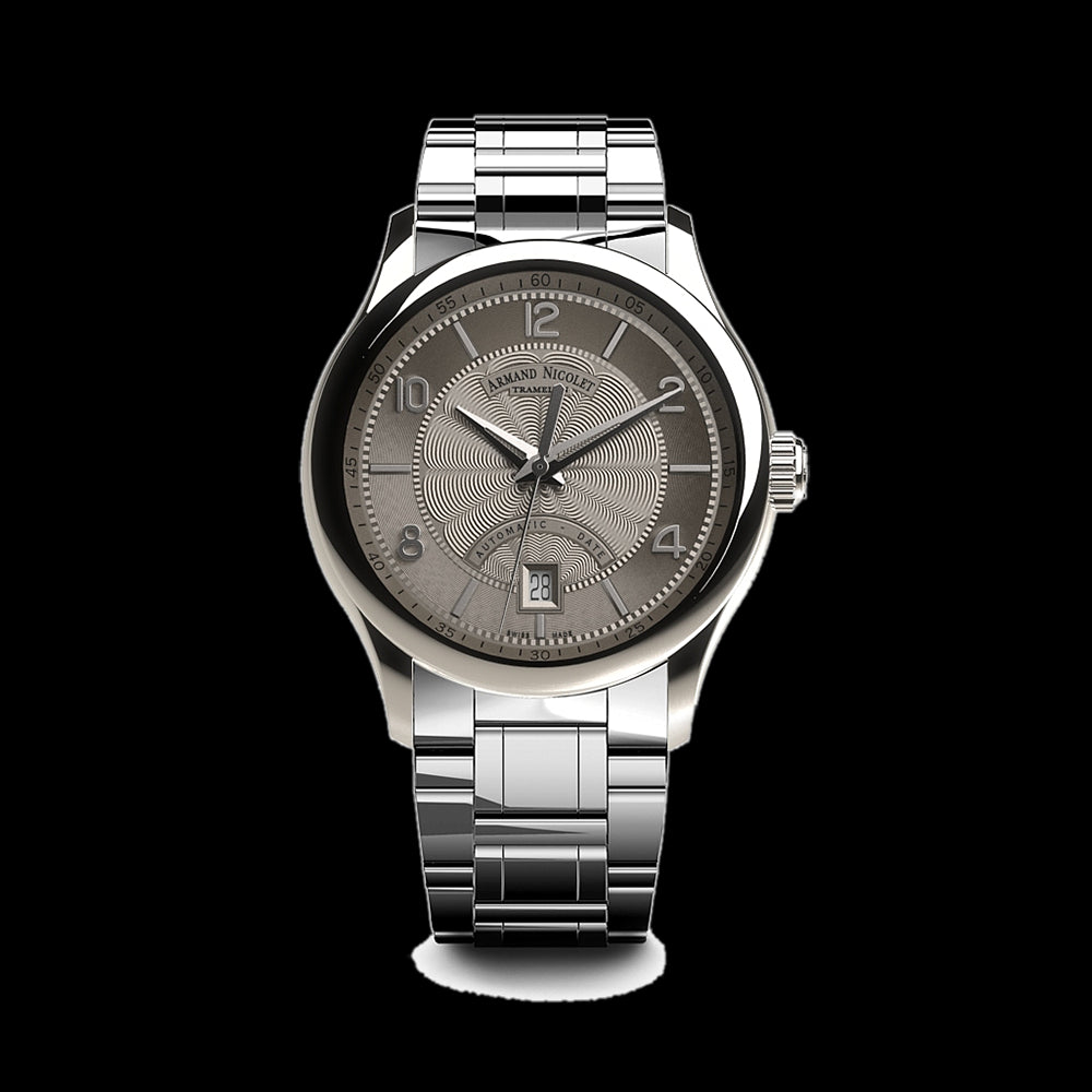 ARMAND NICOLET M02-4 MEN'S AUTOMATIC STEEL BRACELET GREY DIAL WATCH