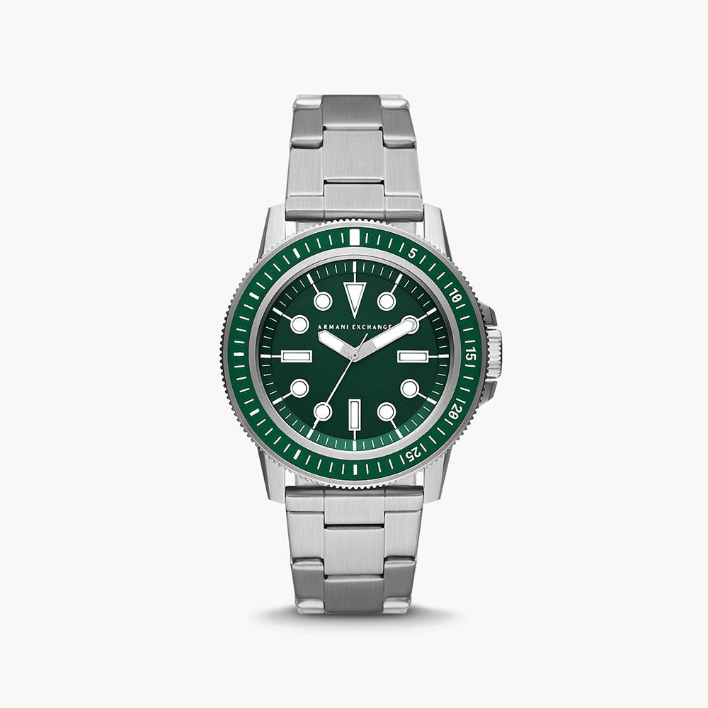 Armani Exchange Men\'s Three-Hand Stainless Steel Green Dial Watch – The  Watch House