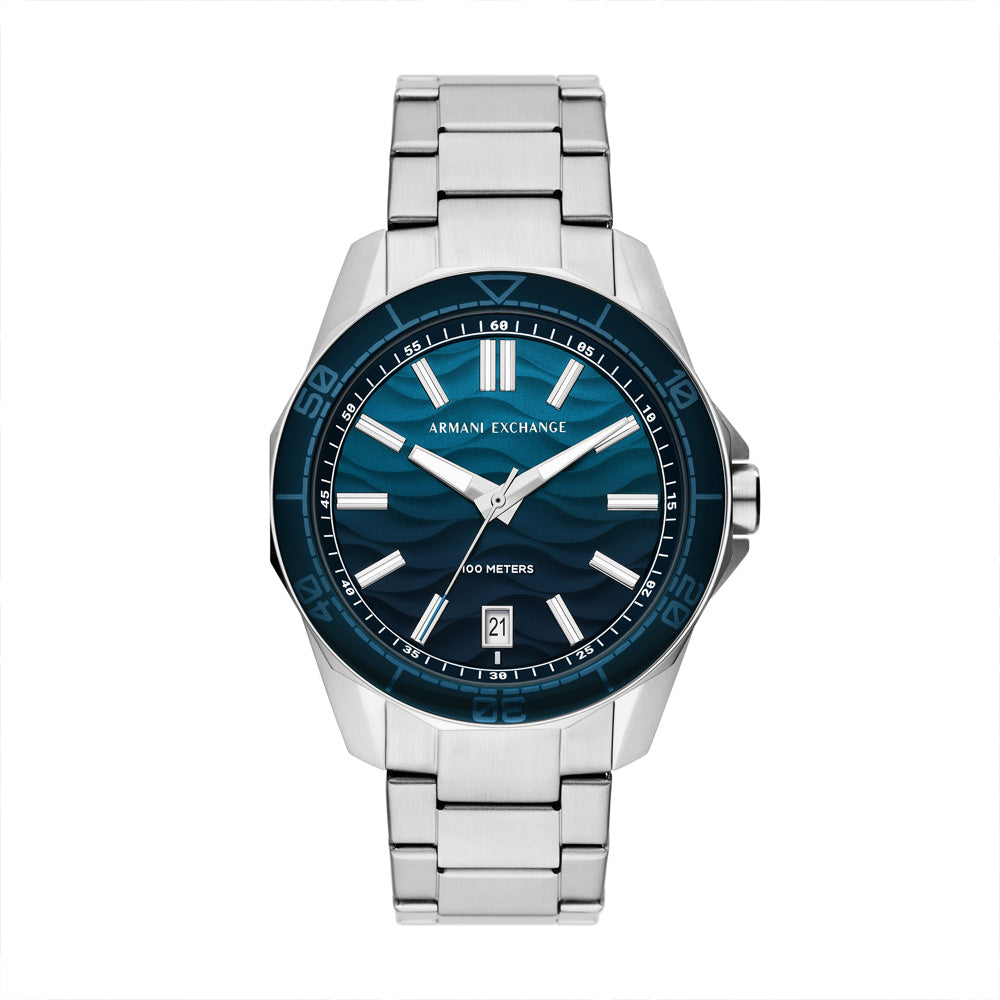 Armani silver discount watch blue face