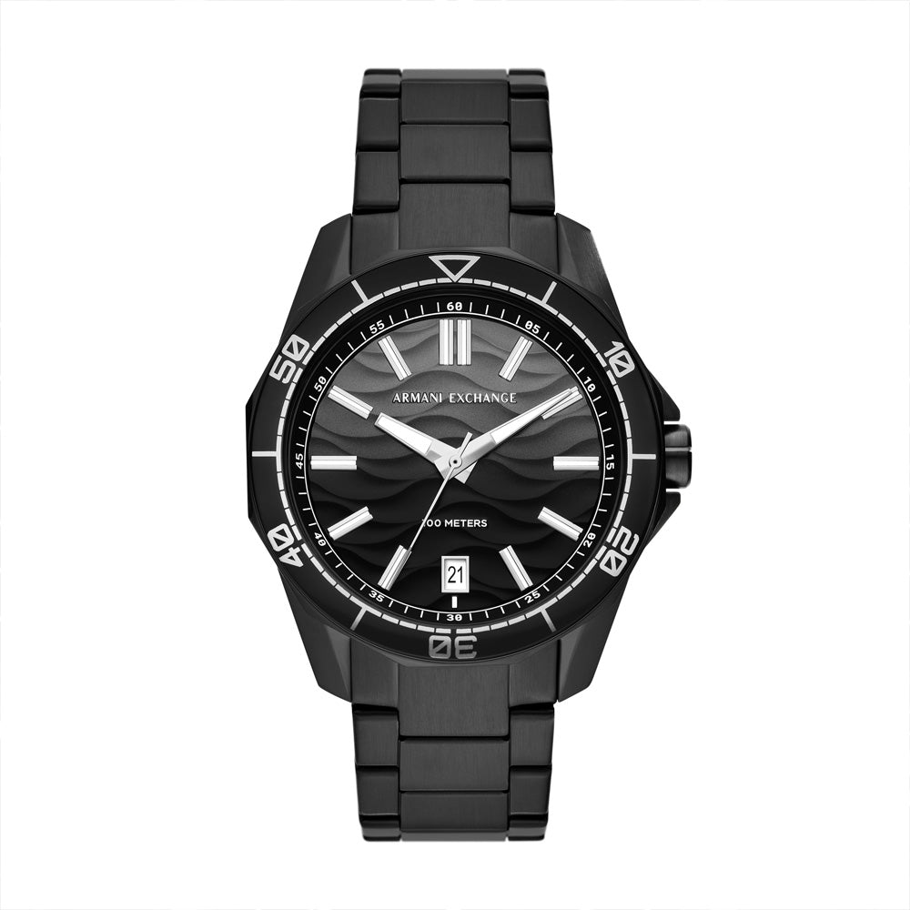 Armani Exchange Men's Three-Hand Date Black Stainless Steel Watch