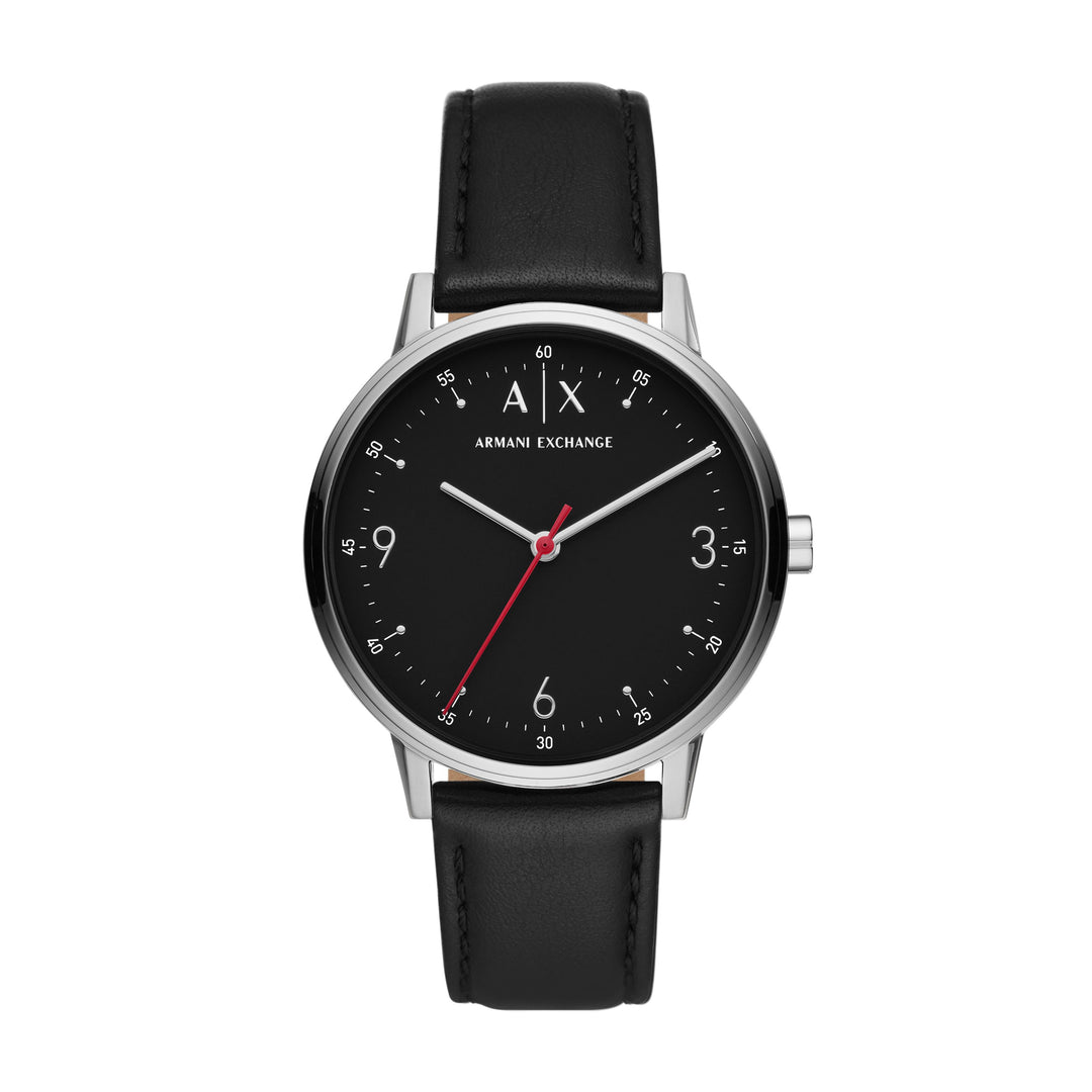 Armani Exchange Men's Three-Hand Black Leather Watch