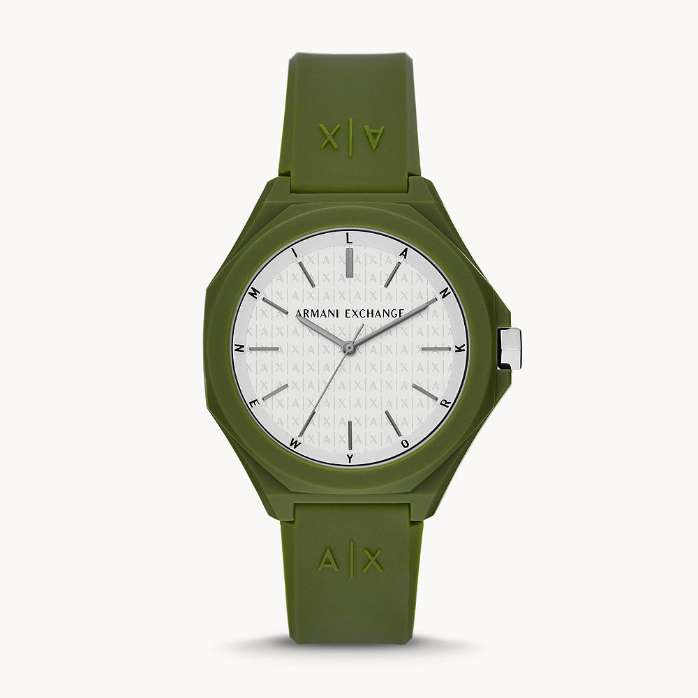Armani Exchange Men's Three-Hand Green Silicone Watch