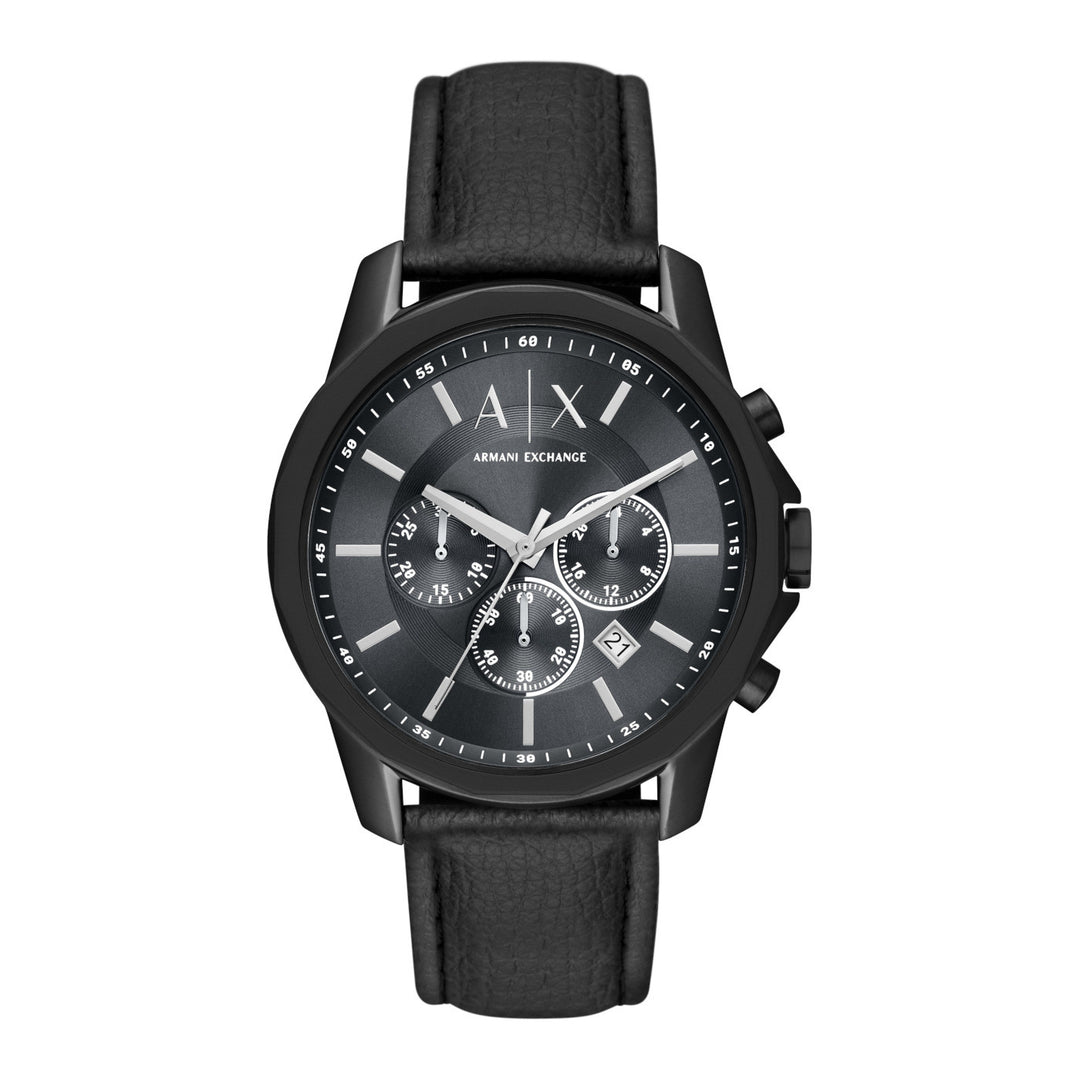 Armani Exchange Men's Chronograph Black Leather Watch