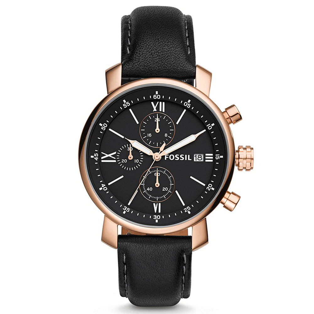 Fossil Analog Men's Watch Gold Plated Leather Strap - BQ1008