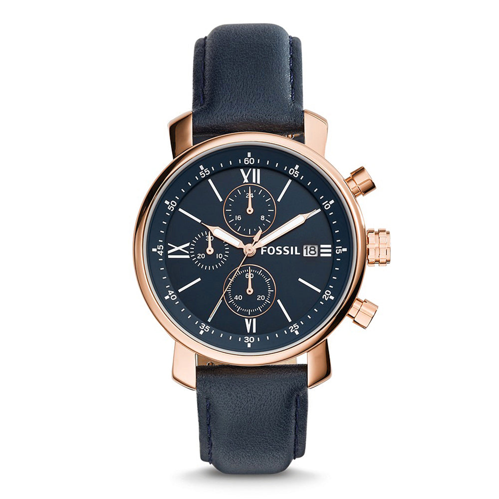Fossil Analog Men's Watch Gold Plated Leather Strap - BQ1704