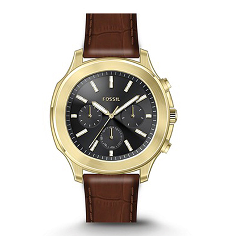 Fossil Analog Men's Watch Gold Plated Leather Strap - BQ2593