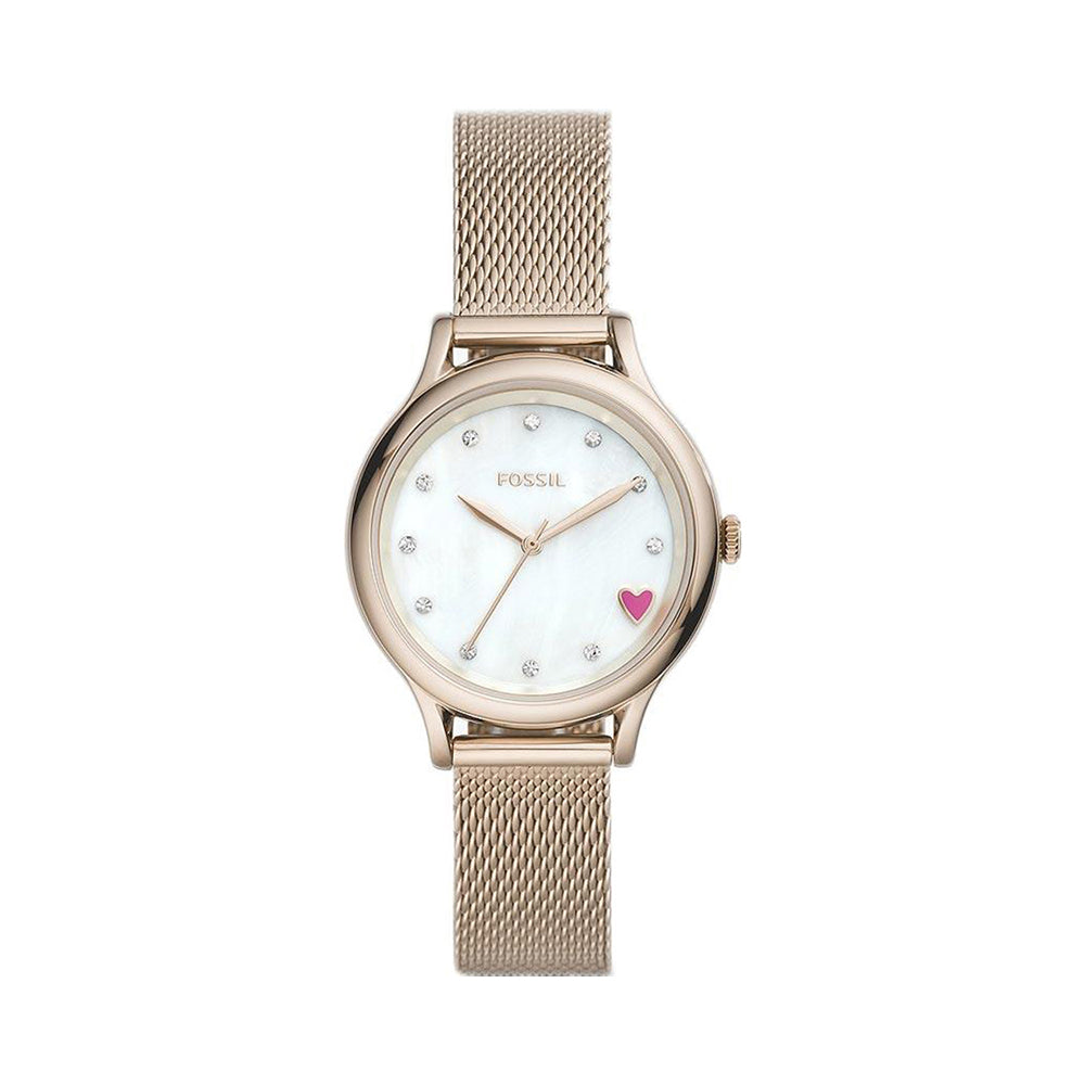 Fossil Mother of Pearl Analog Women's Watch Gold Plated Metal Bracelet - BQ3594