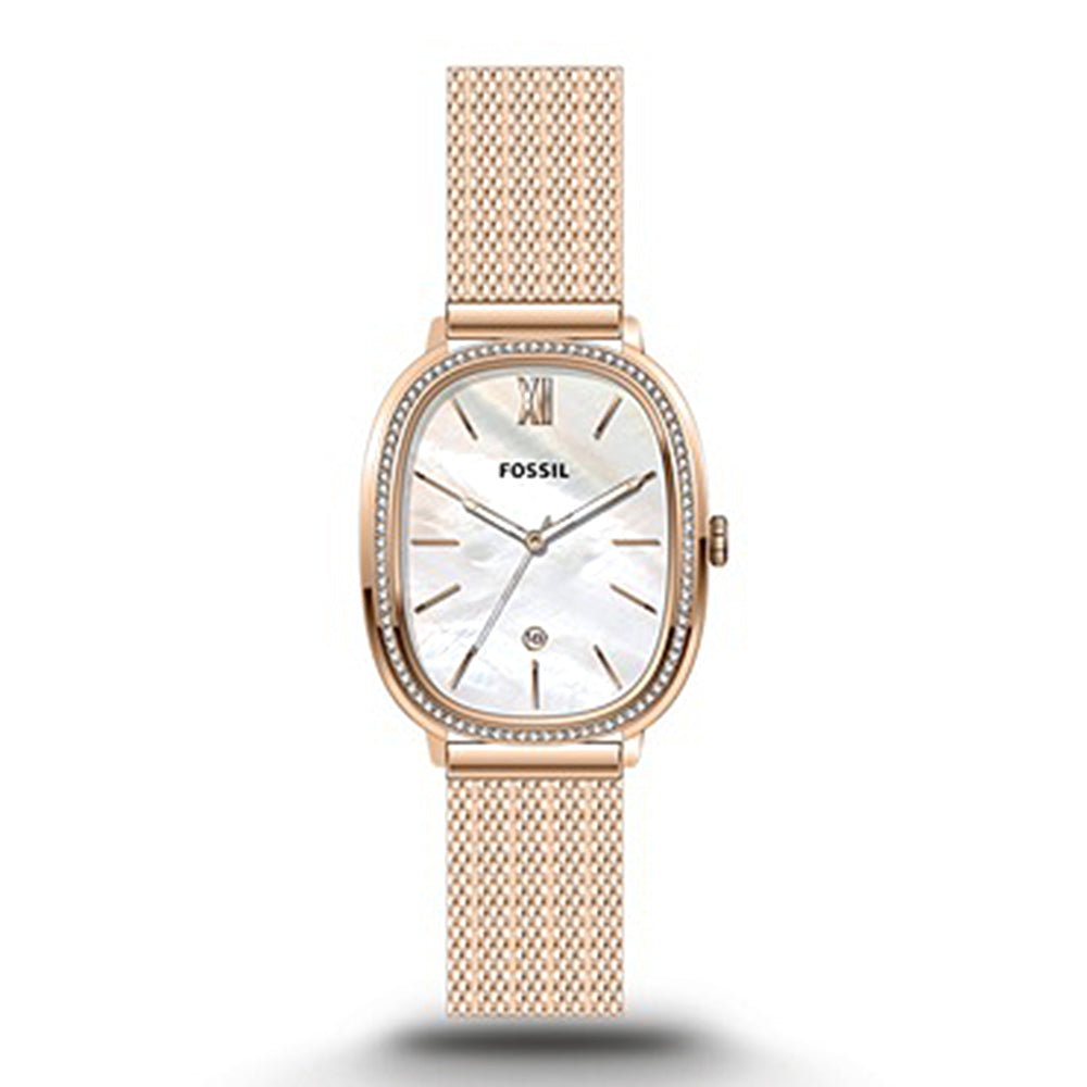 Fossil Mother of Pearl Analog Women's Watch Gold Plated Metal Bracelet - BQ3701