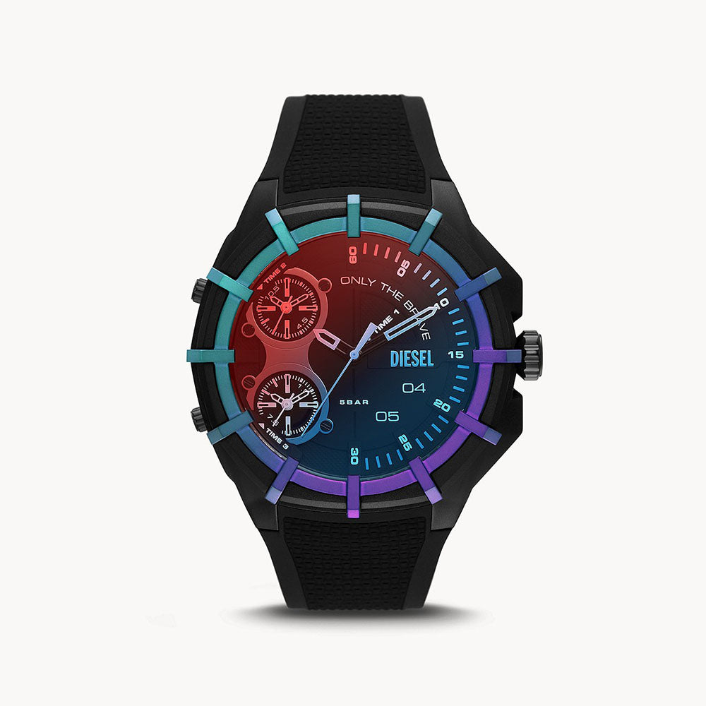 Diesel Framed Three-Hand Black Silicone Watch