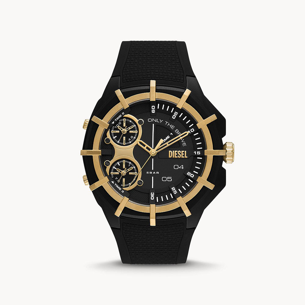 Diesel Framed Three-Hand Black Silicone Watch