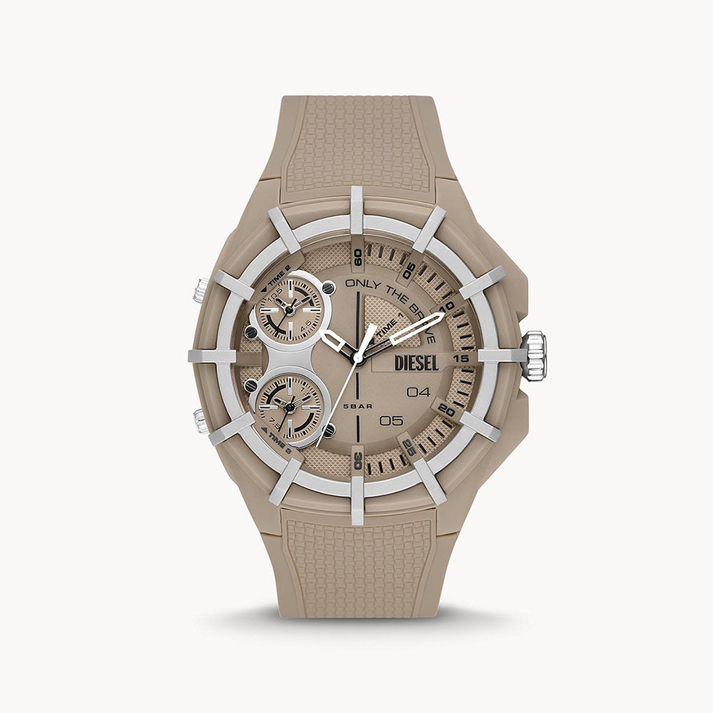 Diesel Framed Three-Hand Brown Silicone Watch