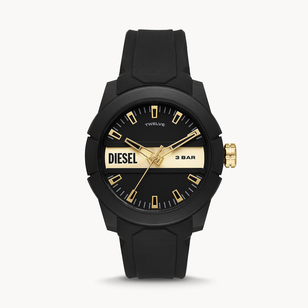 DIESEL DOUBLE UP THREE-HAND BLACK SILICONE WATCH