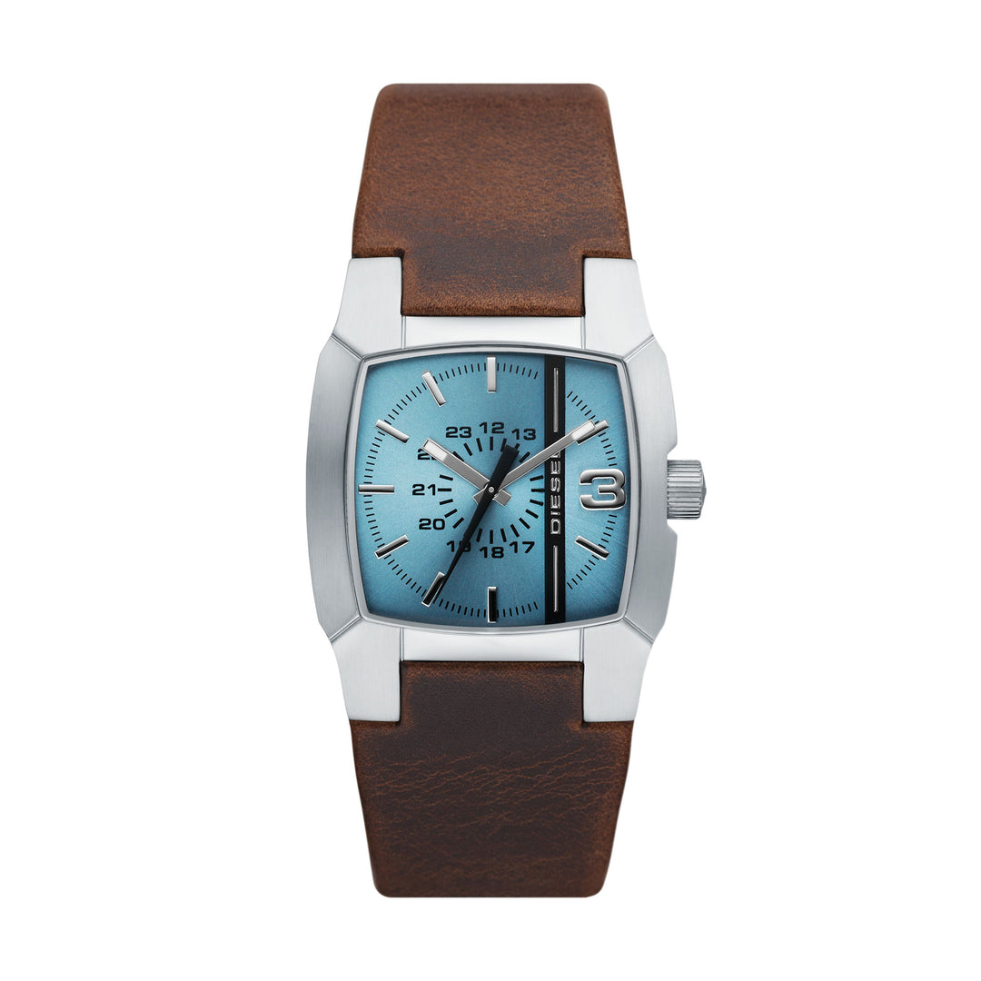 DIESEL CLIFFHANGER THREE-HAND BROWN LEATHER WATCH