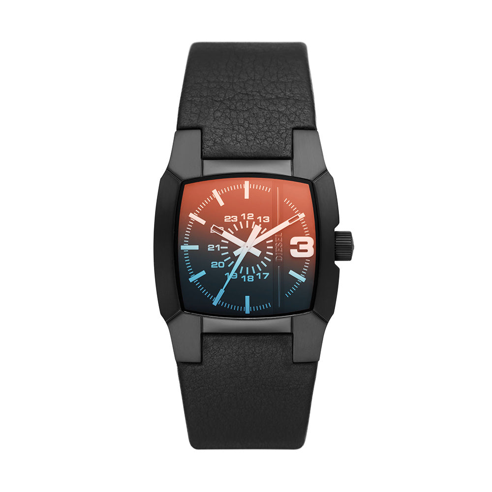 DIESEL CLIFFHANGER THREE HAND BLACK LEATHER WATCH