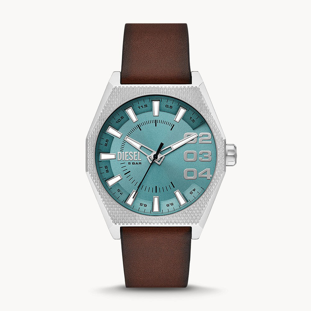 DIESEL SCRAPER THREE-HAND BROWN LEATHER WATCH