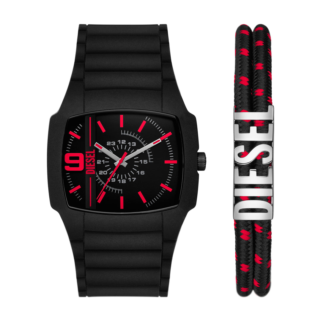 Diesel Cliffhanger 2.0 Three-Hand Black Silicone Watch And Bracelet Set