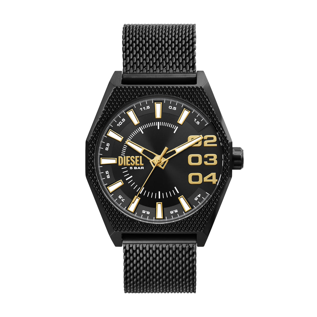Diesel Scraper Three-Hand Black Stainless Steel Watch