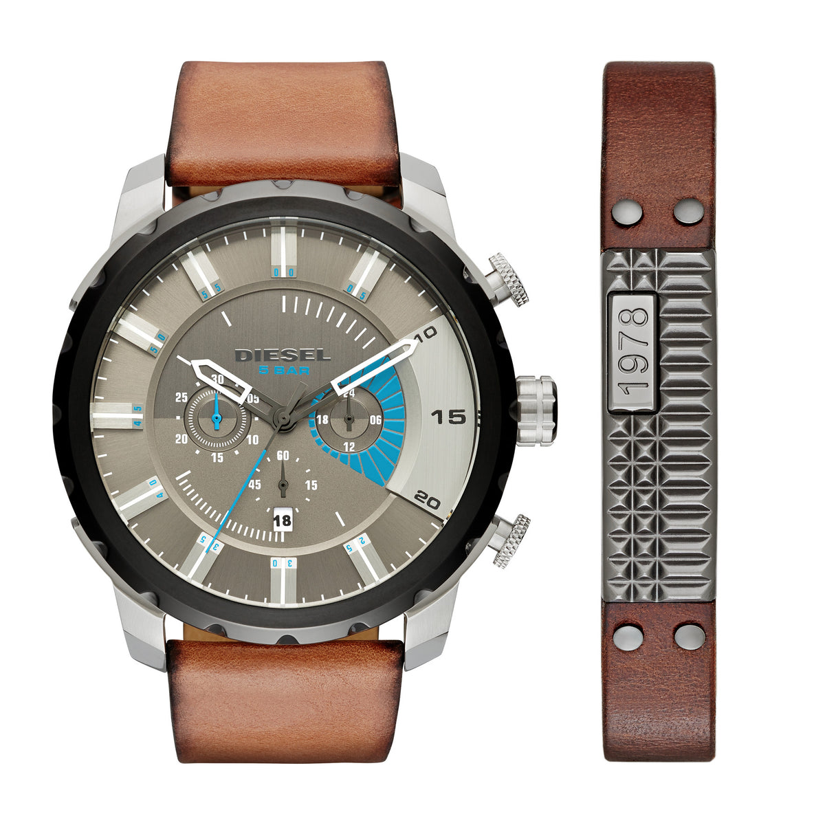 Diesel Men's Gray Dial Leather Band Chronograph Watch