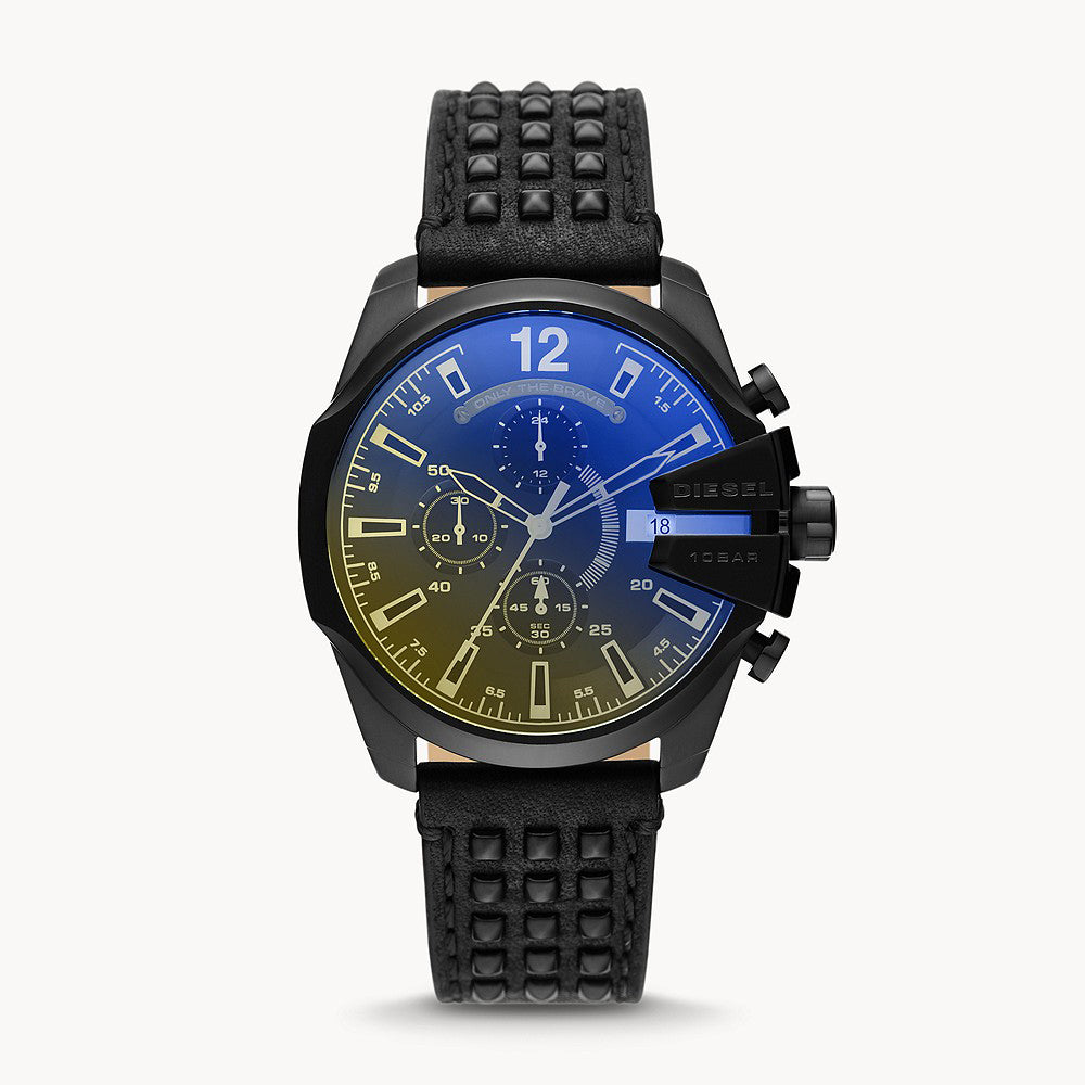 DIESEL BABY CHIEF CHRONOGRAPH BLACK LEATHER WATCH