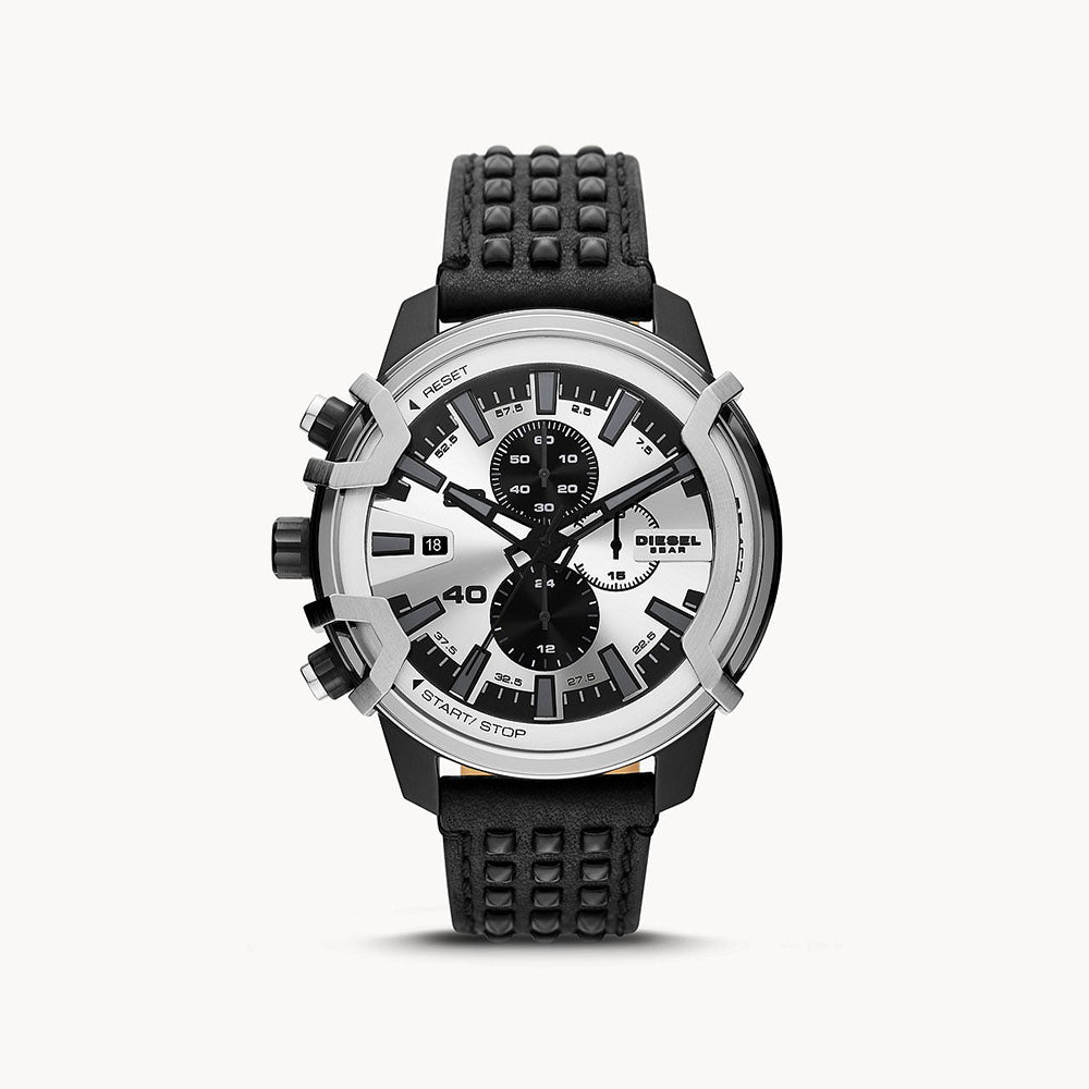 Diesel Griffed Chronograph Black Leather Watch – The Watch House