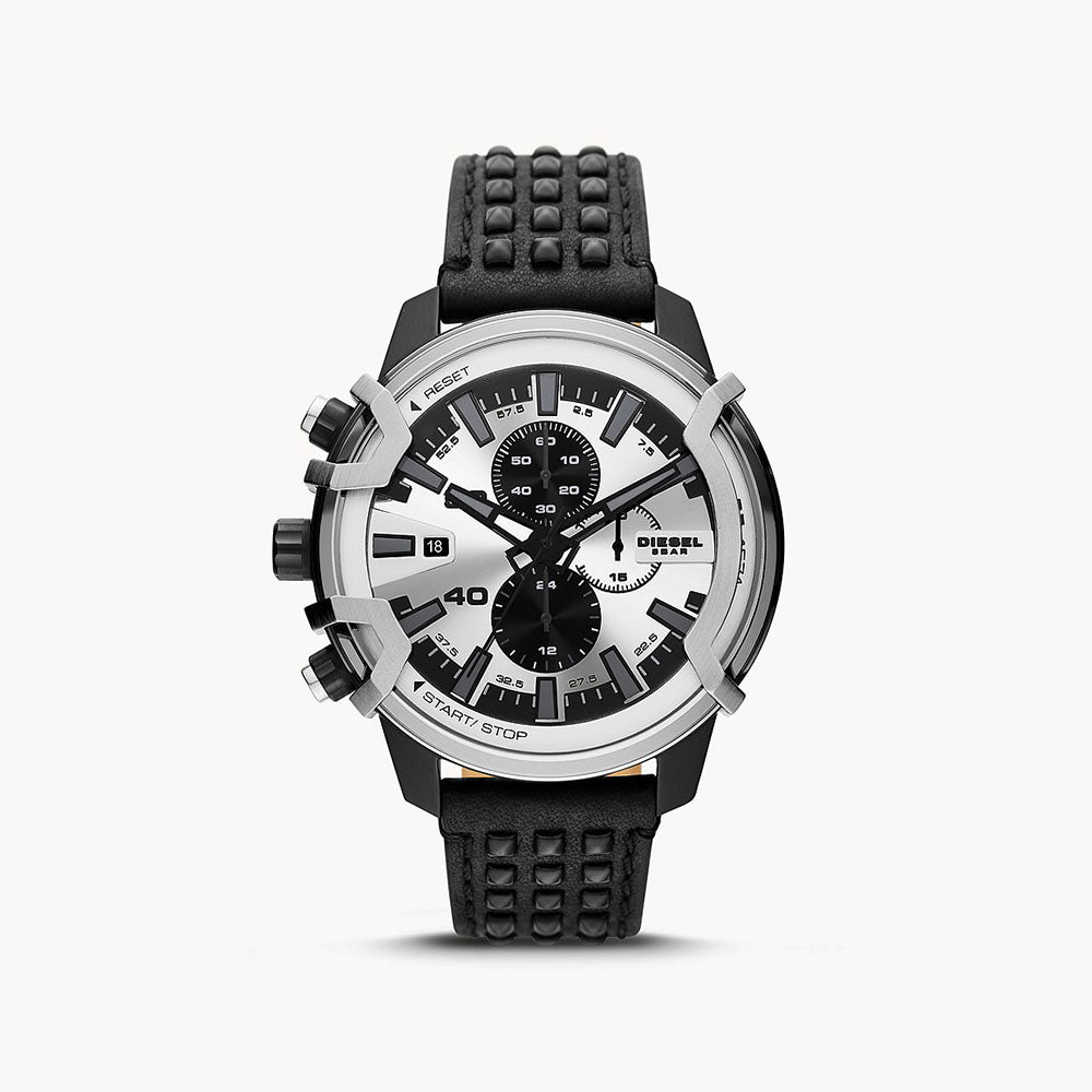 Diesel Griffed Chronograph Black Leather Watch