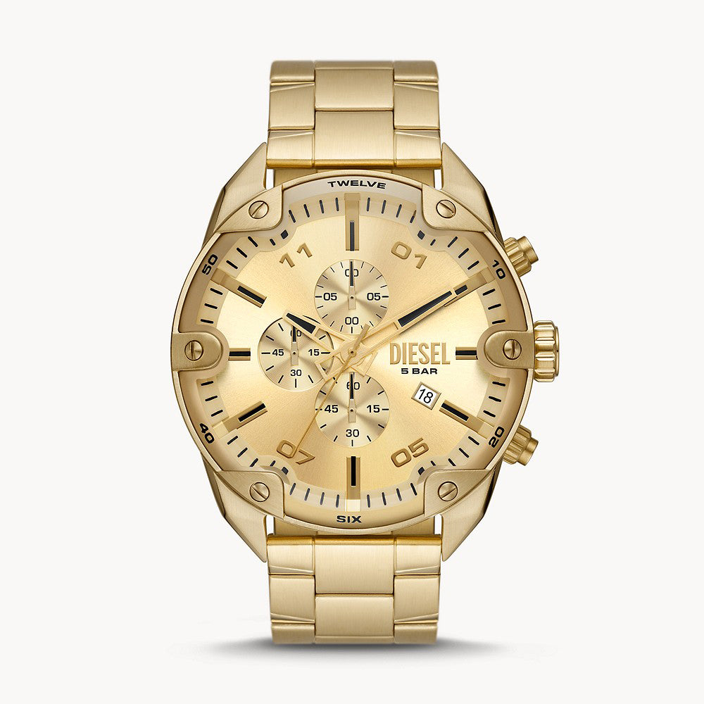 DIESEL SPIKED CHRONOGRAPH GOLD TONE STAINLESS STEEL WATCH The Watch House