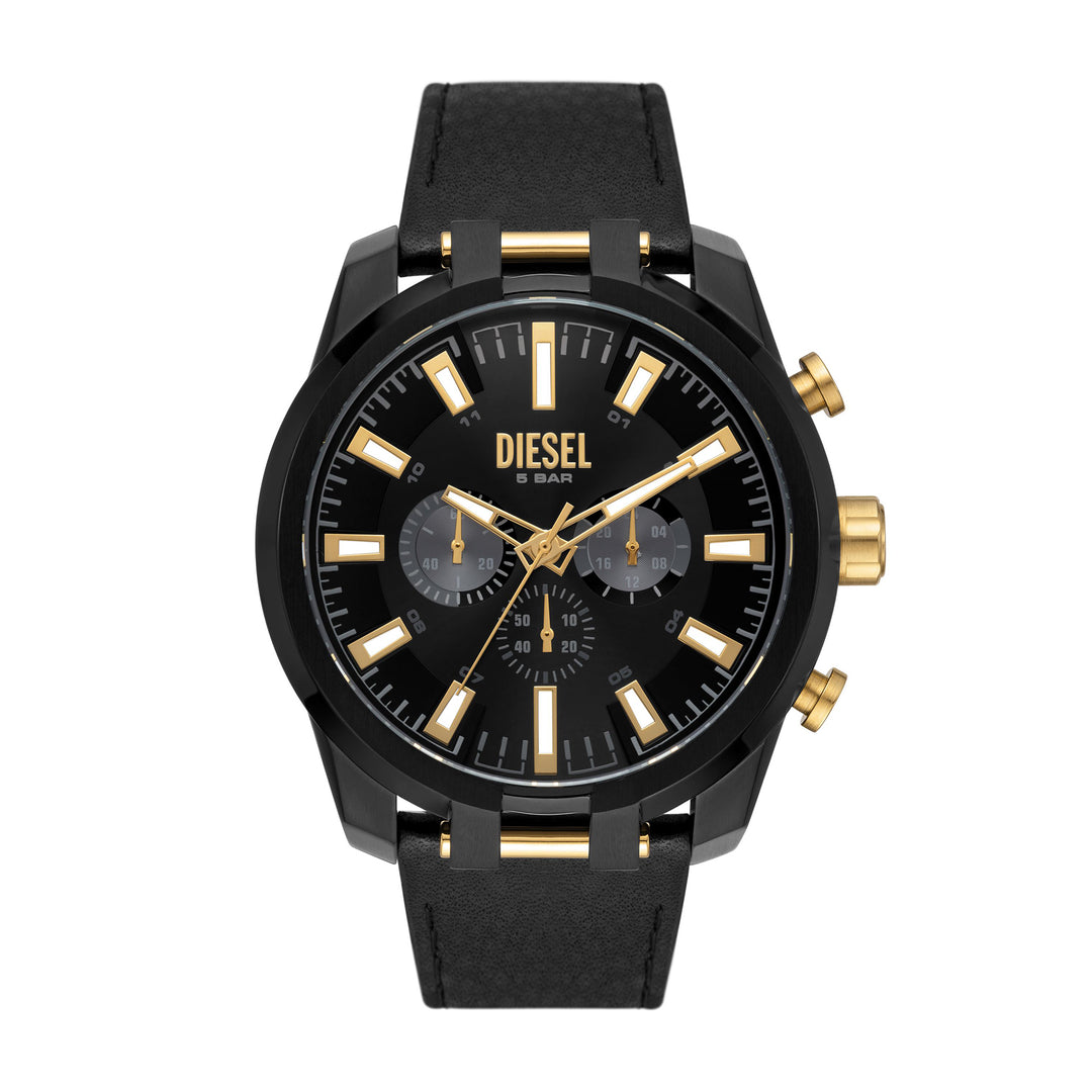 DIESEL SPLIT CHRONOGRAPH BLACK LEATHER WATCH