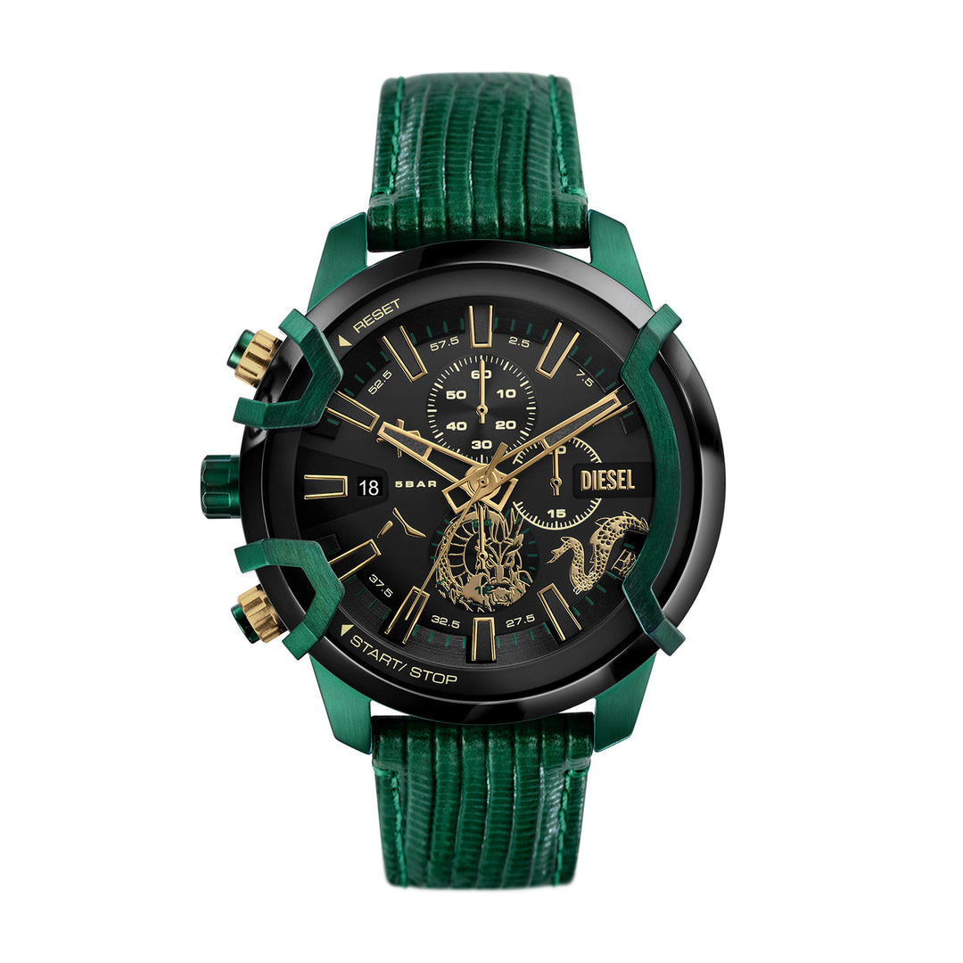 Diesel Griffed Chronograph Green Leather Watch