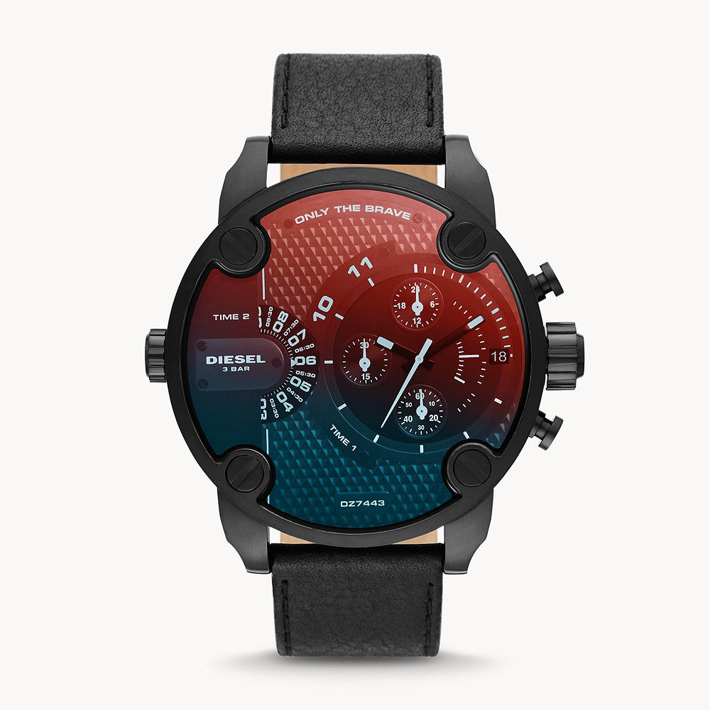 DIESEL LITTLE DADDY BLACK LEATHER MENS WATCH