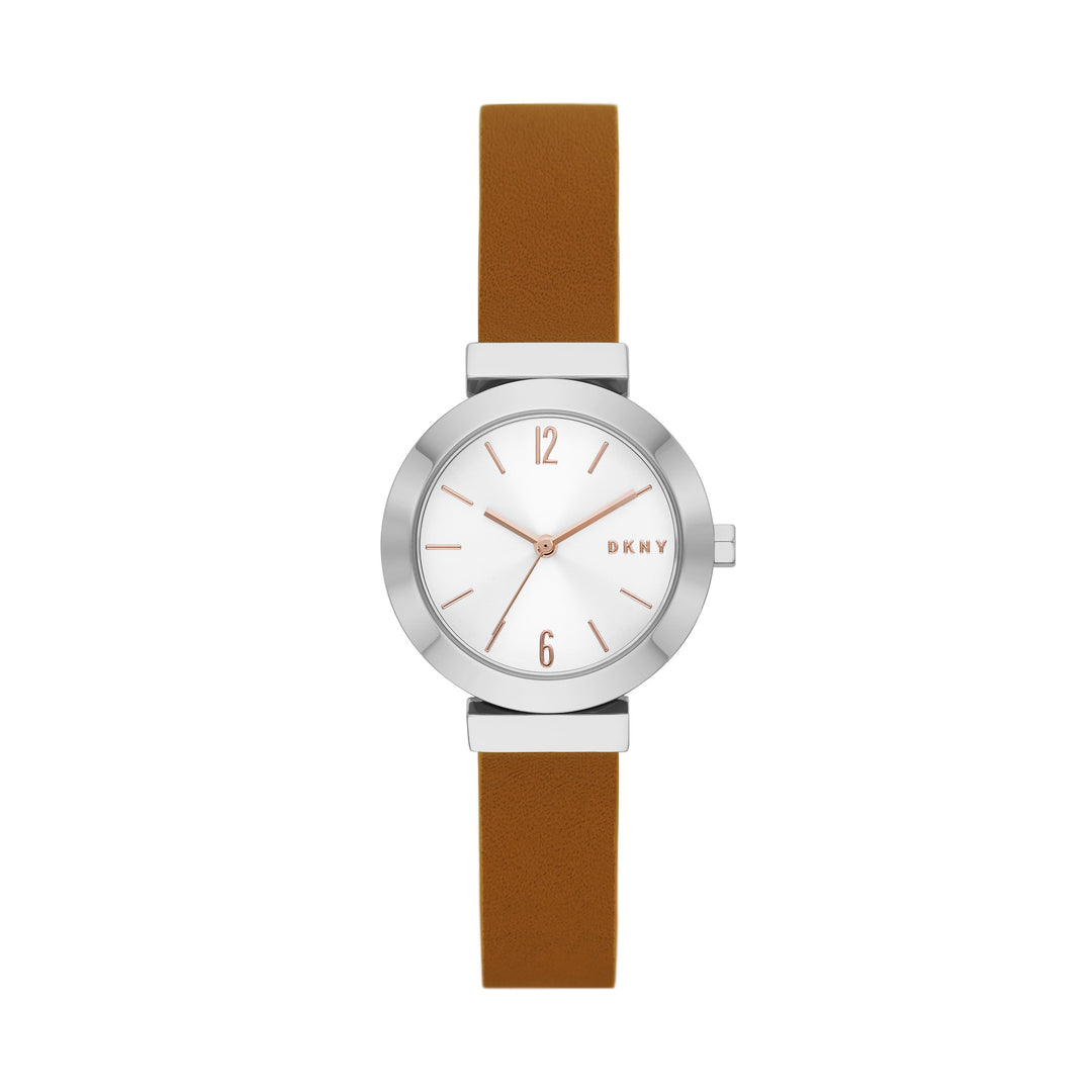 DKNY LADIES STANHOPE THREE-HAND BROWN LEATHER WATCH