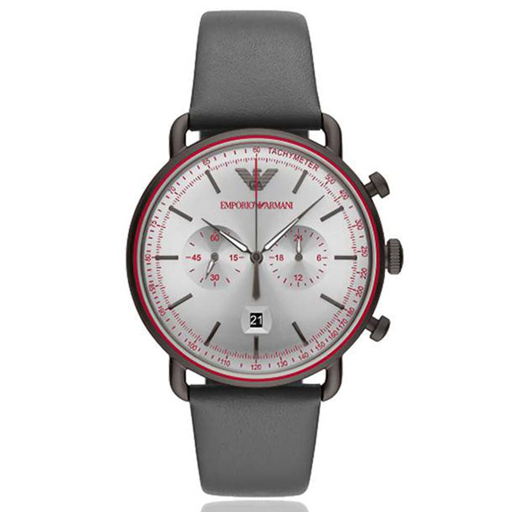 EMPORIO ARMANI ANALOG WATCH 0 JWL SS LEATHER STRAP