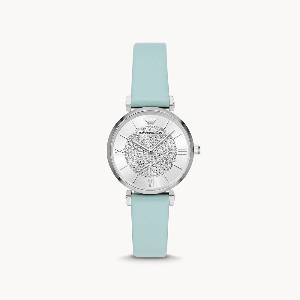 Emporio Armani Two-Hand Blue Leather Watch