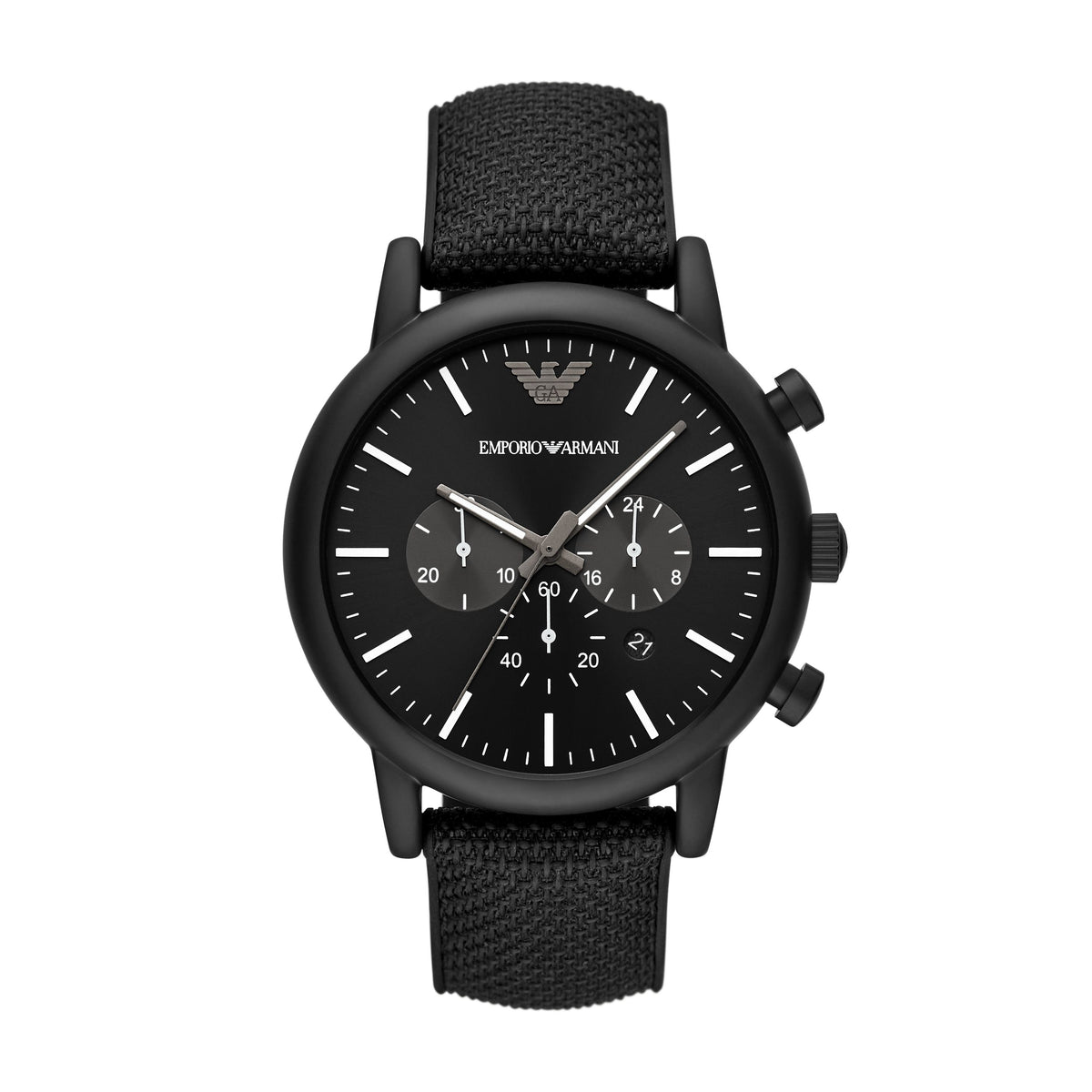 Emporio Armani Chronograph Black Silicone Backed Fabric Watch