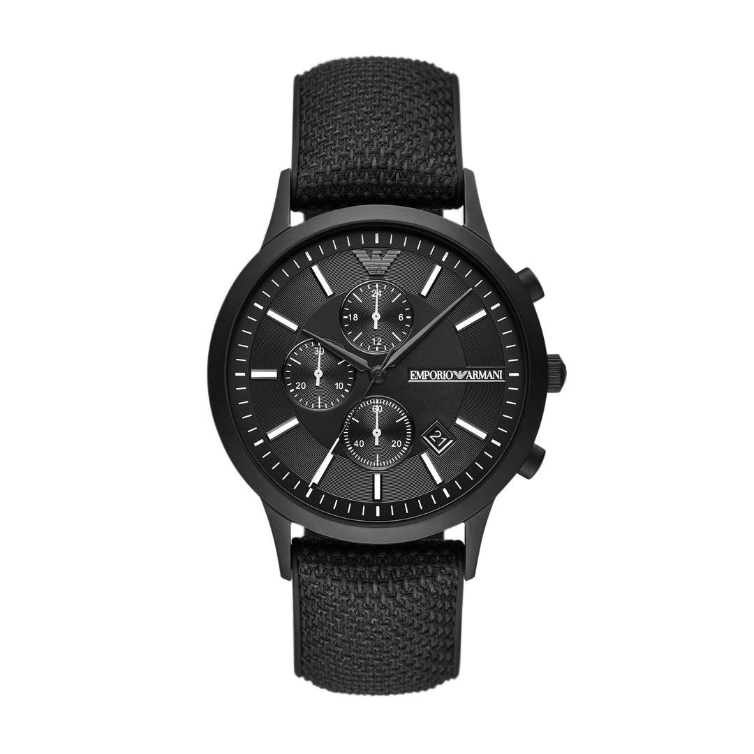 EMPORIO ARMANI CHRONOGRAPH BLACK SILICON BACKED FABRIC WATCH