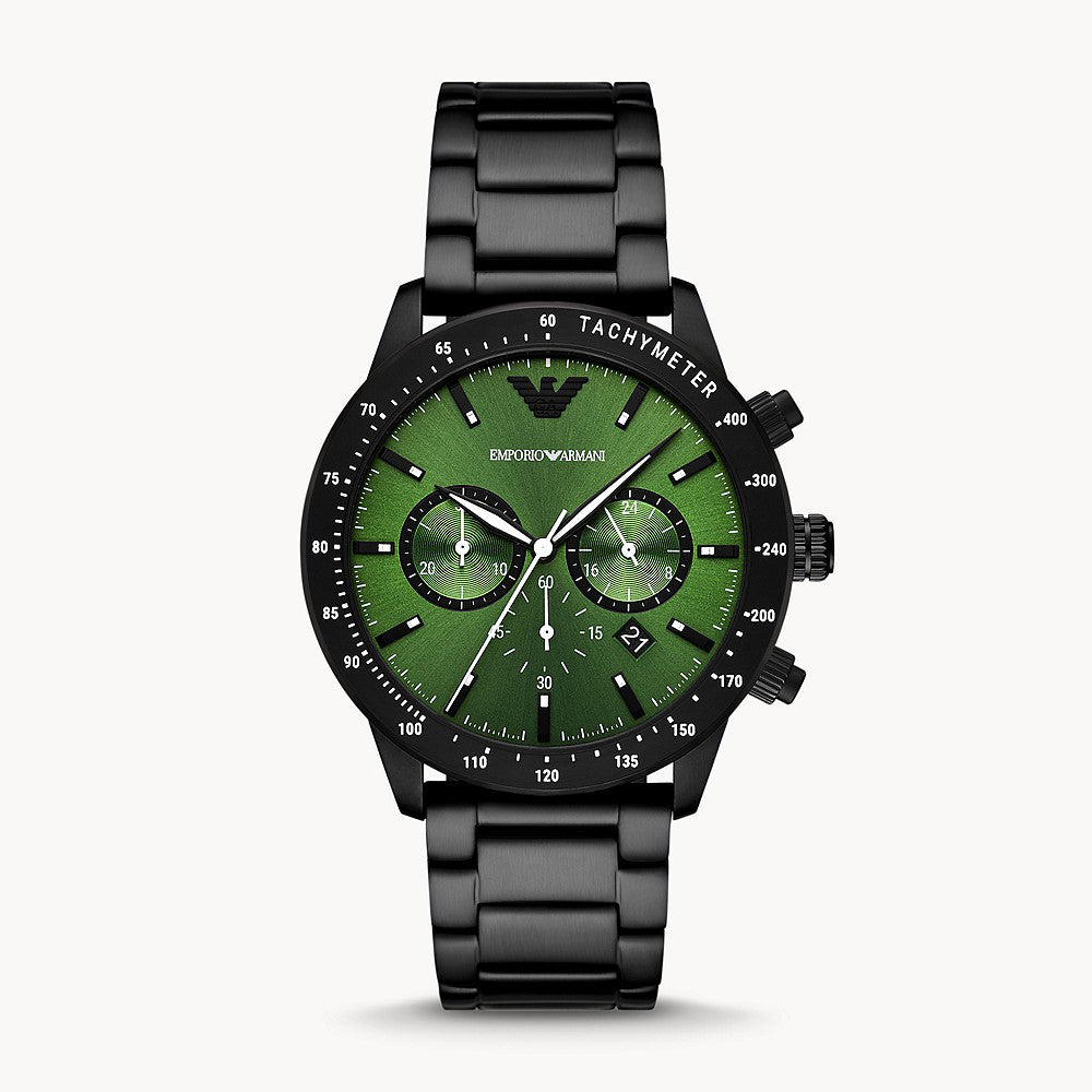 EMPORIO ARMANI CHRONOGRAPH BLACK STAINLESS STEEL WATCH