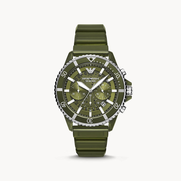 Emporio Armani Men's Green Dial Chronograph Olive Polyurethane Watch