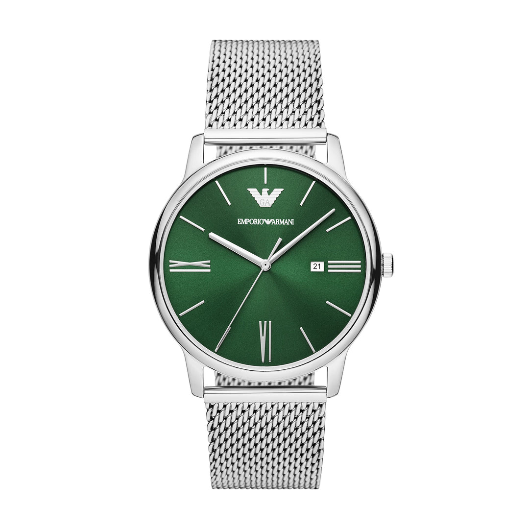 Emporio Armani Three-Hand Date Stainless Steel Mesh Watch