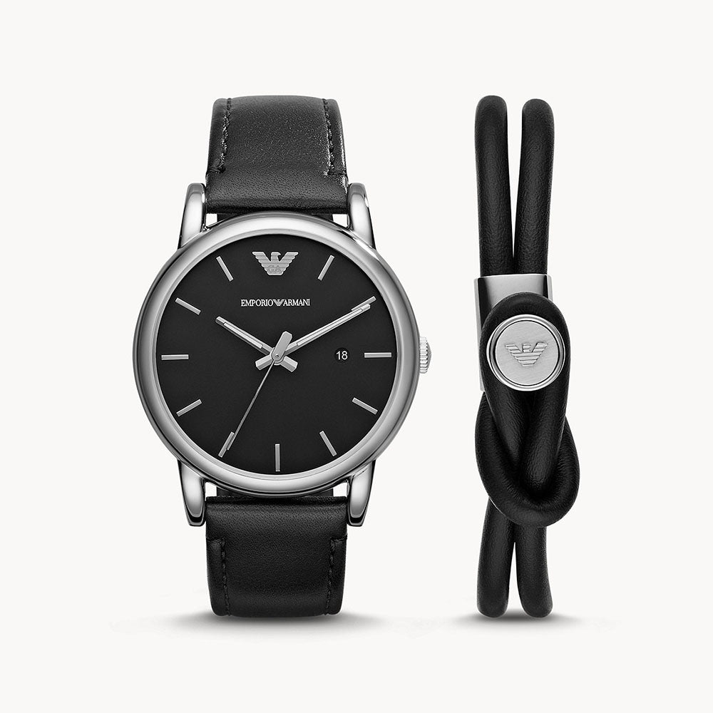 Armani watch sale black leather strap