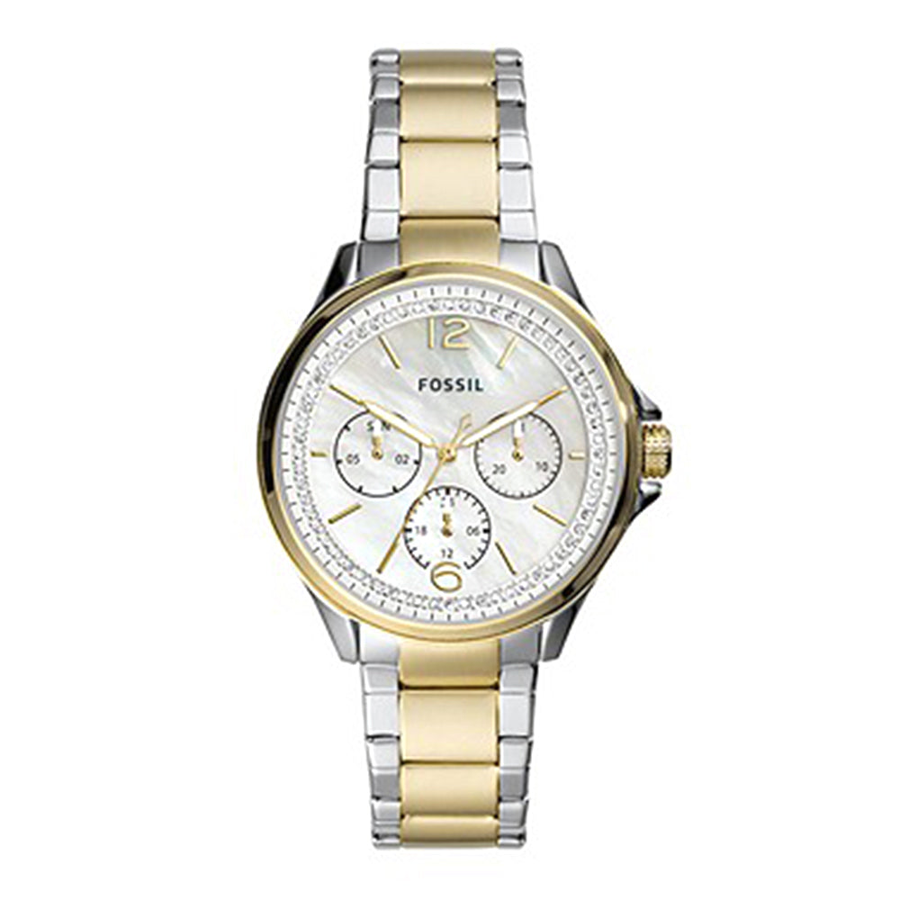 Fossil Mother of Pearl Analog Women's Watch Gold Plated Metal Bracelet - ES4781