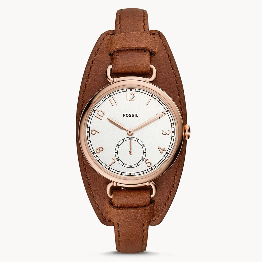 Fossil Analog Men's Watch Gold Plated Leather Strap - ES4883