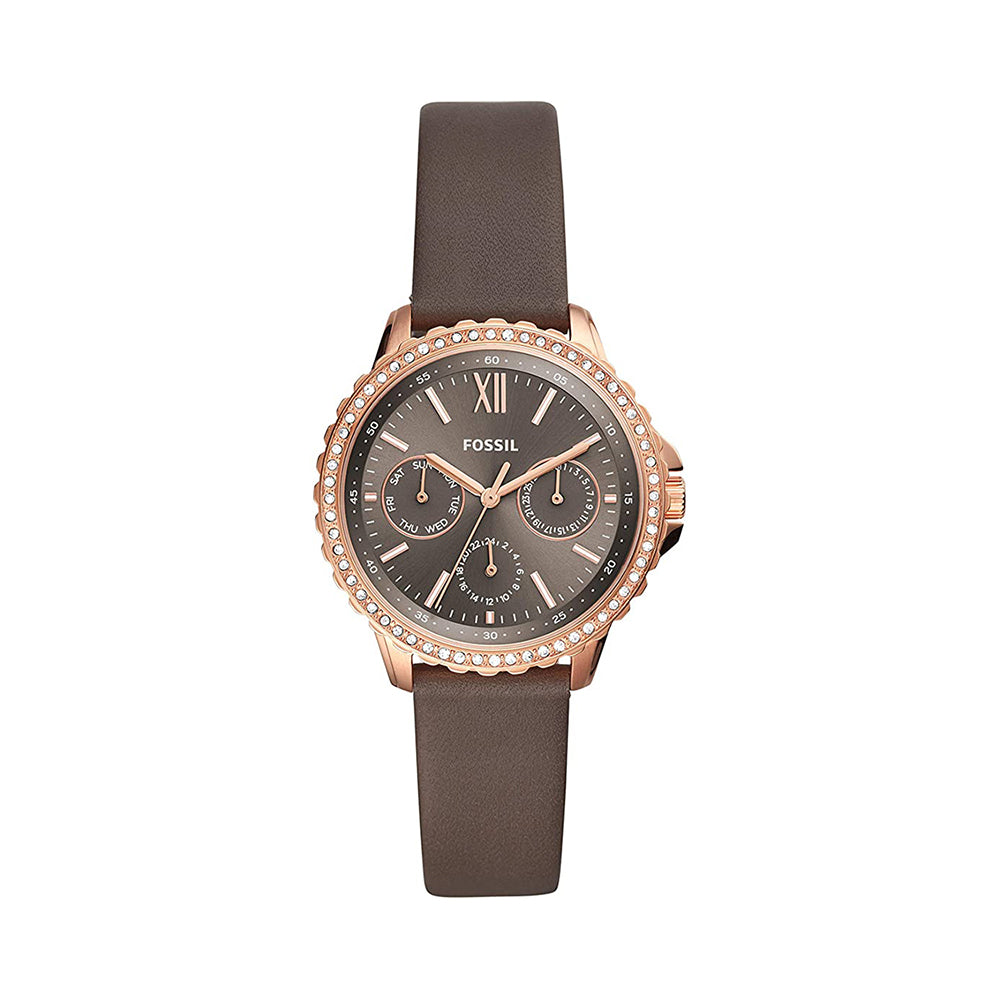 Fossil Analog Women's Watch Gold Plated Leather Strap - ES4889