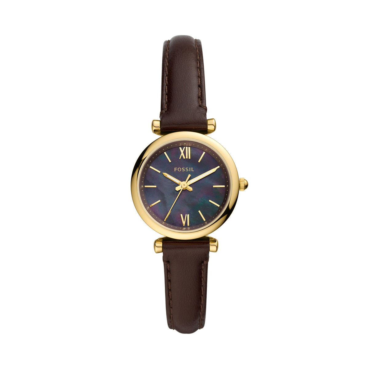 Fossil Mother of Pearl Analog Women's Watch Gold Plated Leather Strap