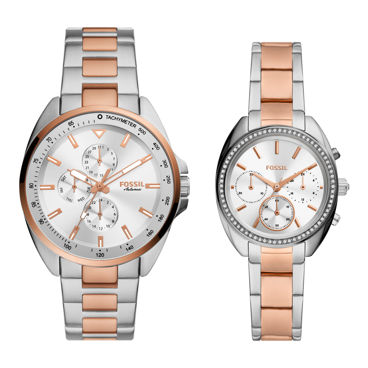 Fossil Couple Set His Her Two Tone Stainless Steel Watches