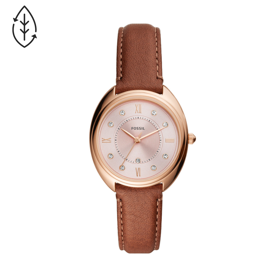 Fossil Analog Women's Watch Gold Plated Leather Strap - ES5115