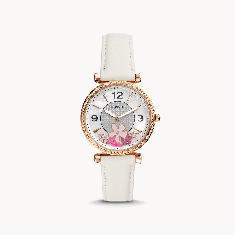 Fossil Carlie Two-Hand White Eco Leather Women's Watch - ES5187
