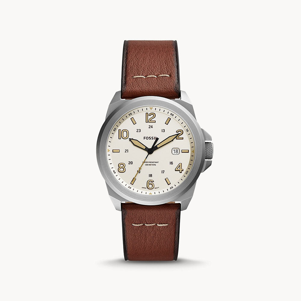 Fossil Bronson Three-Hand Date Medium Brown Eco Leather Men's