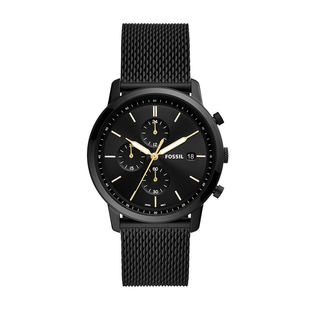 Fossil Minimalist Chronograph Black Stainless Steel Mesh Men's Watch