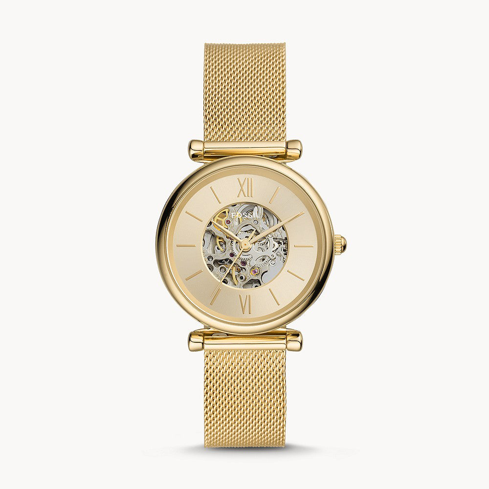 Fossil Carlie Automatic Gold-Tone Stainless Steel Mesh Women's Watch - ME3250