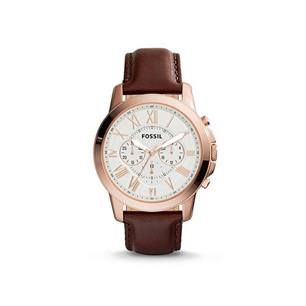 Fossil Analog Men's Watch Gold Plate Leather Strap - FS4991IE